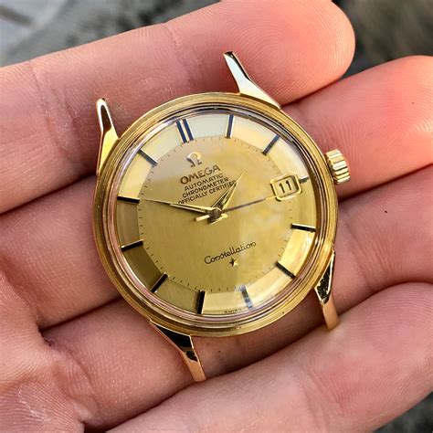 18kt yellow gold omega automatic wrist watch|18ct gold omega constellation watch.